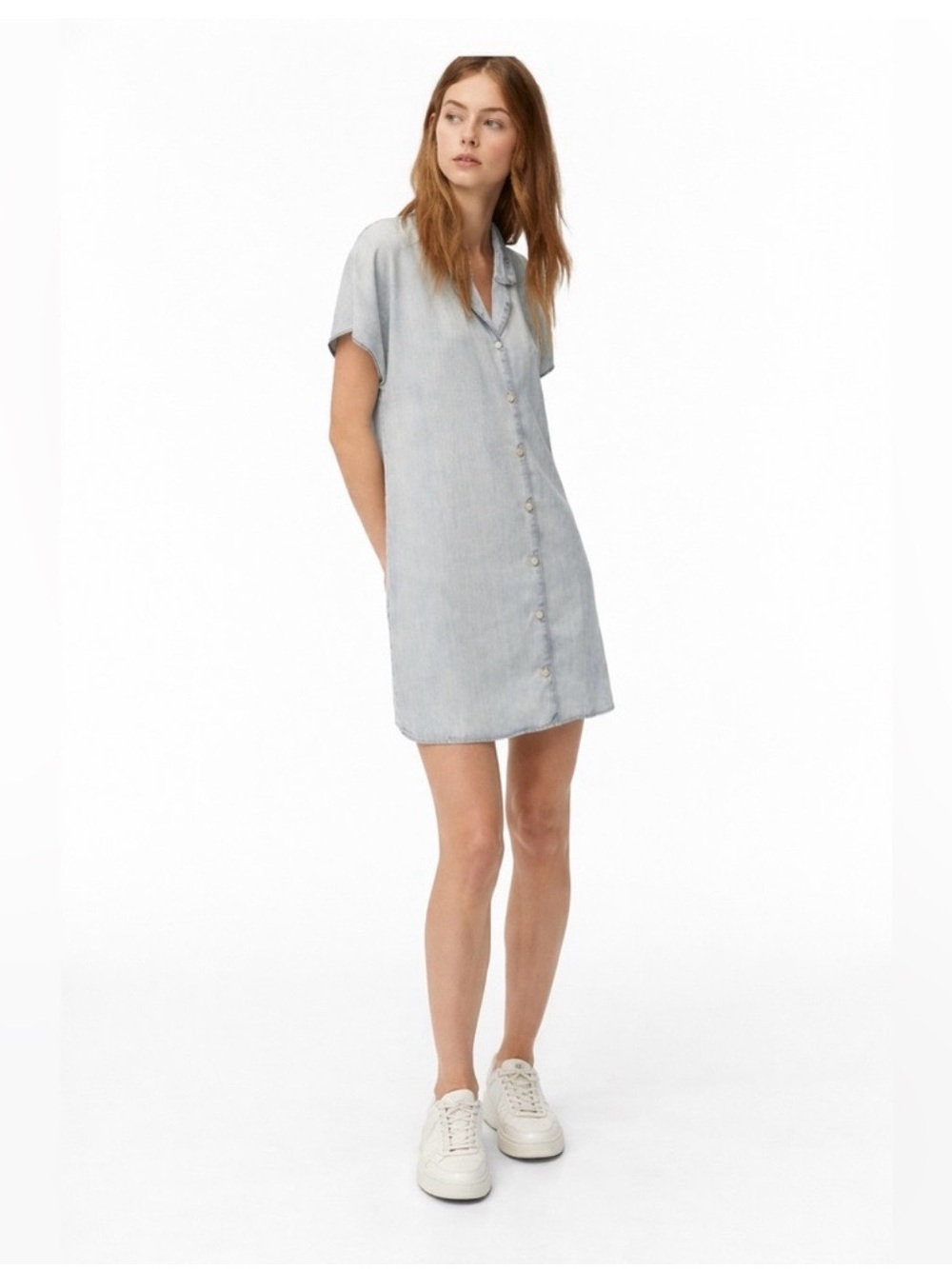 Wilfred Light Blue Denim Short-Sleeve Button-Down Shirt